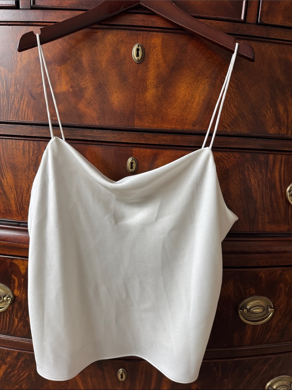 Alice + Olivia White Satin Cowl Neck Camisole